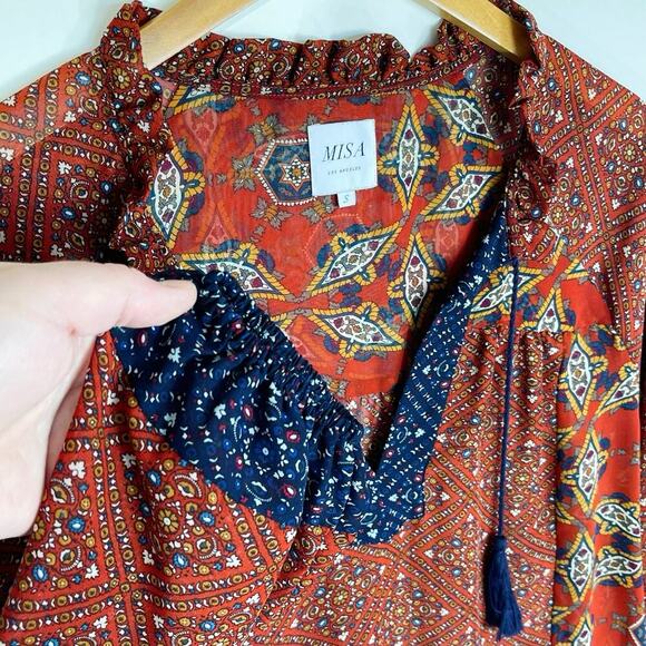 MISA Women’s Boho Chiffon Multi Print Tassel Top size small - Picture 3 of 4